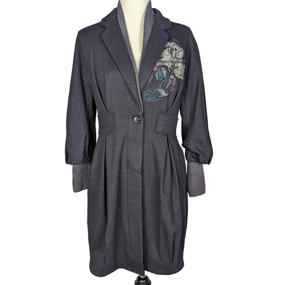 Kaylee Tankus Wool Metallic Coat Gray Embroidered Boho Romantic S